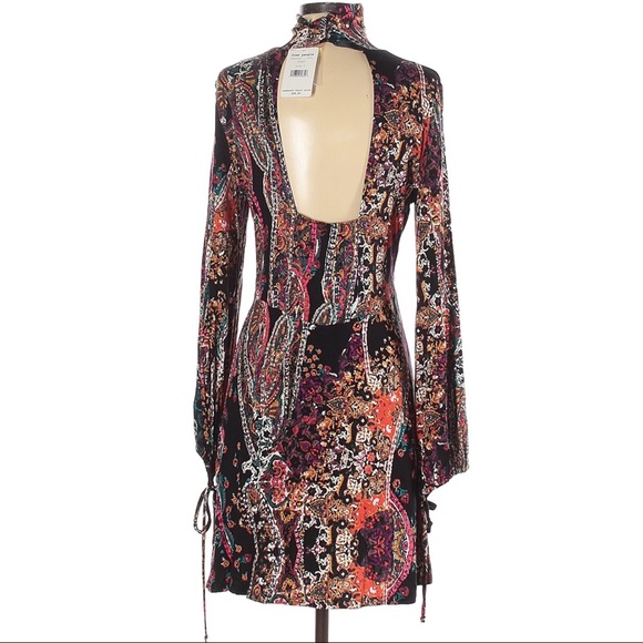 Free People NWT Mock Neck Paisley Mini Dress, Med - Picture 6 of 12